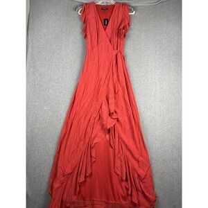 Express Dress Womens XS Red Wrap Ruffle Maxi Flutter Sleeve Lined Party NWT